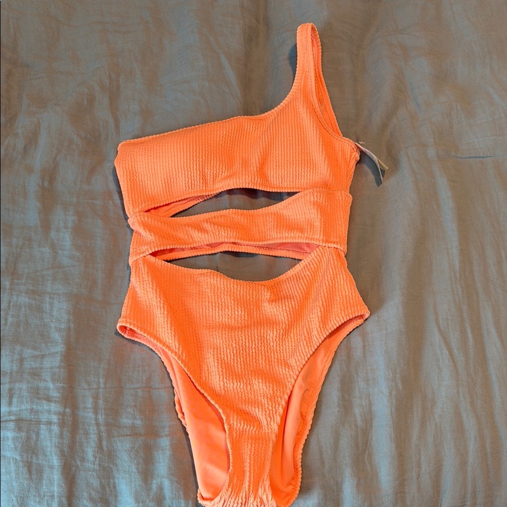 Aerie One-Shoulder Cutout One Piece - Orange